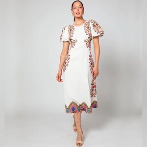 Cleobella White Lagos Print Hope Midi Dress with Multicolor Patterns